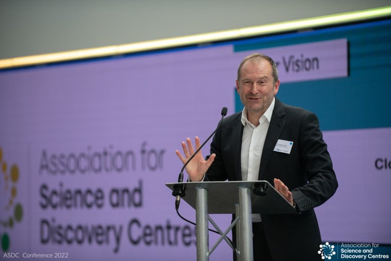 ASDC chair and Glasgow Science Centre Chief Executive Stephen Breslin talking at the lectern at the ASDC Conference