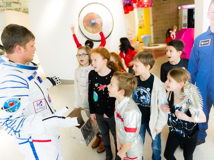 Children from St Mary's Primary in Halifax asking questions about space travel