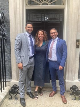 Shaaron Leverment with space colleagues outside No.10 Downing Street
